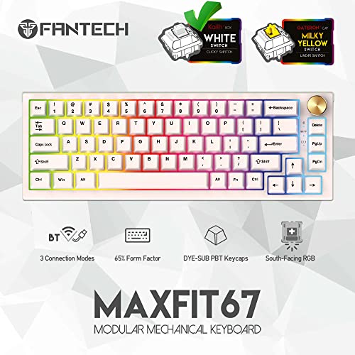 FANTECH MAXFIT67 3-Mode Mechanical Gaming Keyboard RGB Backlit, 65% (67-Key) Hot Swappable Type-C Wired Mechanical Keyboard, Kailh White Switch, Off-White - Image 2