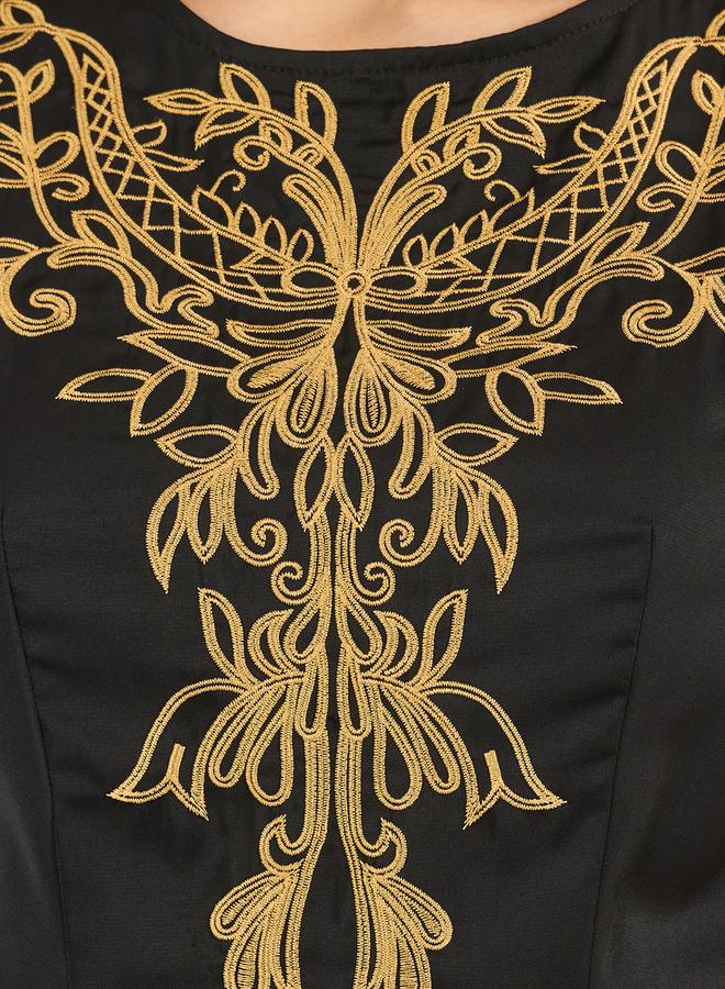 Styli Embroidered Panel Wide Leg Jumpsuit with Tie Belt  - Image 3