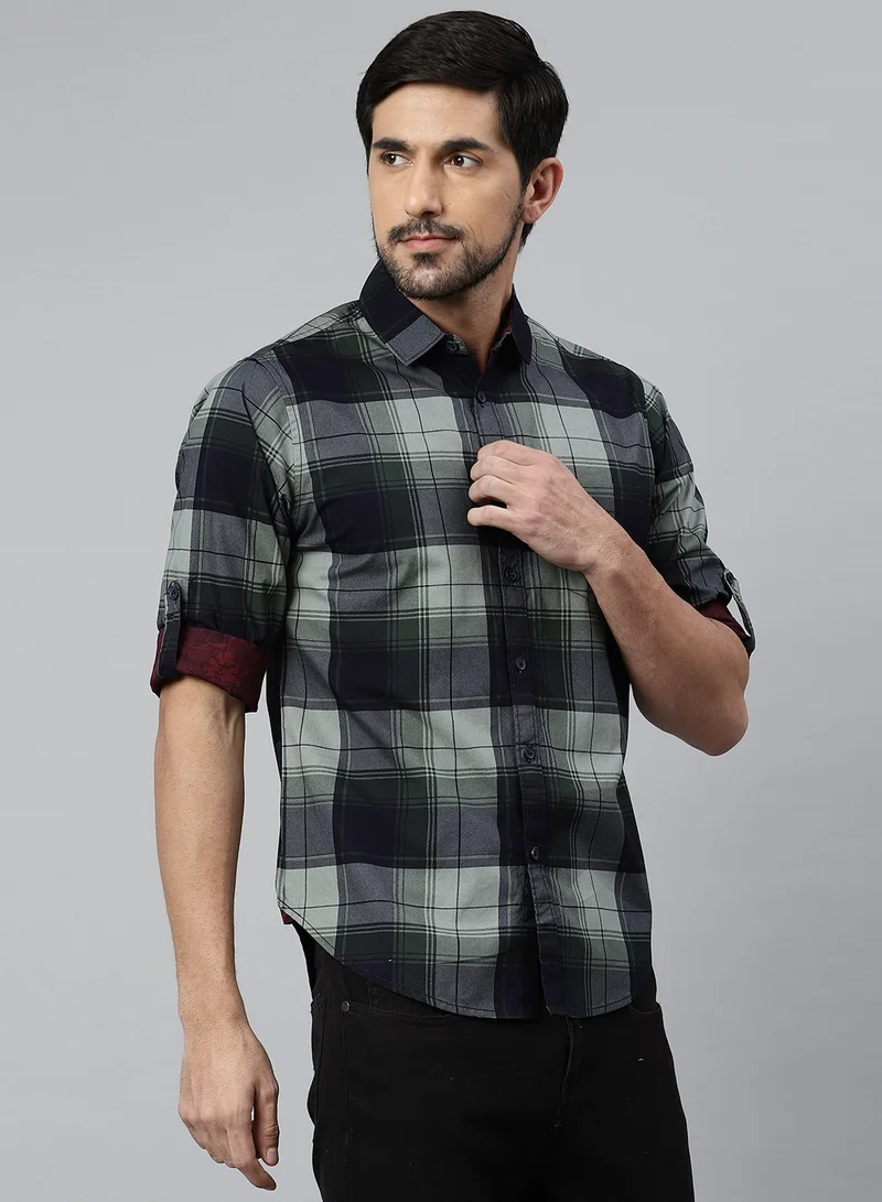 Dennis Lingo Olive Slim Fit Casual Spread Shirt - 100% Cotton