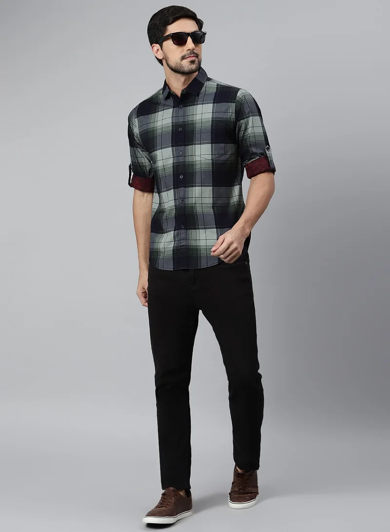 Dennis Lingo Olive Slim Fit Casual Spread Shirt - 100% Cotton