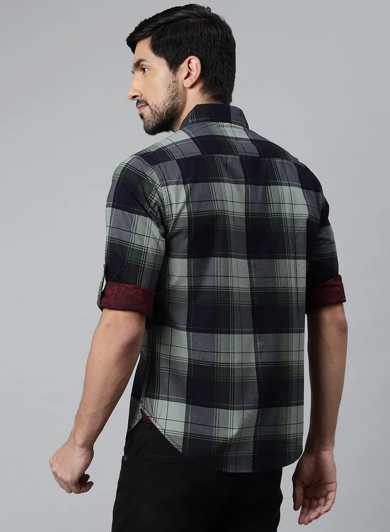 Dennis Lingo Olive Slim Fit Casual Spread Shirt - 100% Cotton