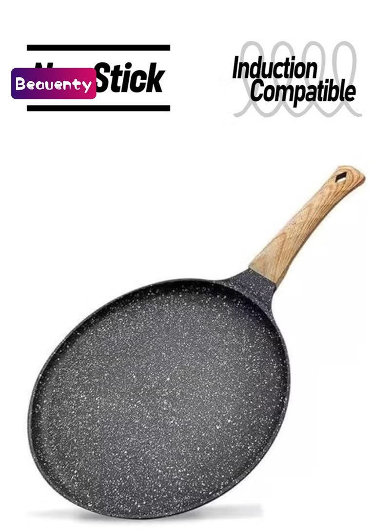 Beauenty 28CM Nonstick Skillets : Granite Coating Crepe Pan Tawa with Stay-Cool Handle PTFE & PFOA Free Pancake Pan for All Stovetops (Black) - Image 1