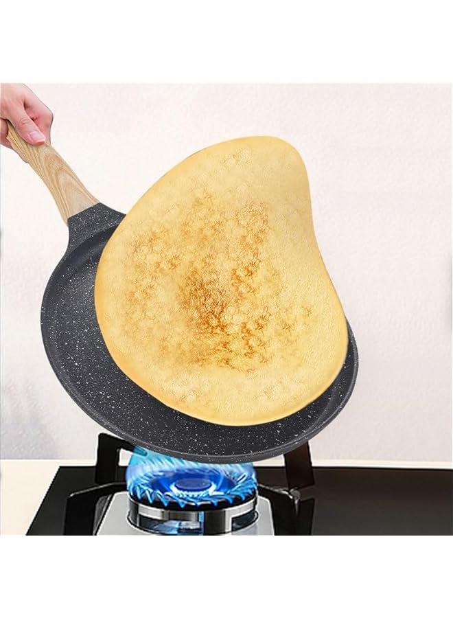 Beauenty 28CM Nonstick Skillets : Granite Coating Crepe Pan Tawa with Stay-Cool Handle PTFE & PFOA Free Pancake Pan for All Stovetops (Black) - Image 2