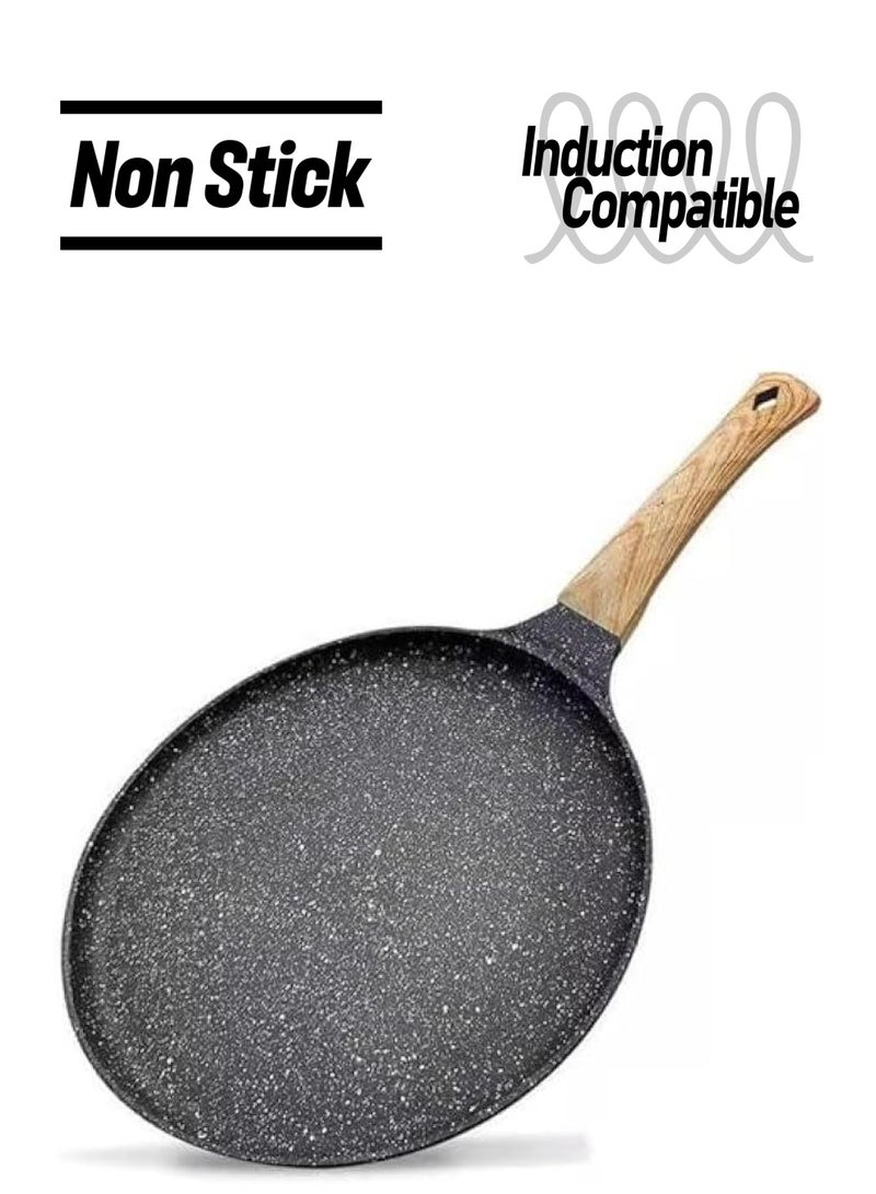 Beauenty 28CM Nonstick Skillets : Granite Coating Crepe Pan Tawa with Stay-Cool Handle PTFE & PFOA Free Pancake Pan for All Stovetops (Black) - Image 1