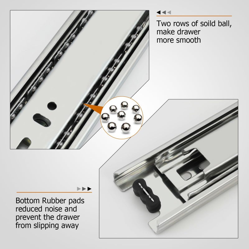 LONTAN Full Extension Ball Bearing Drawer Slides 8 10 12 14 16 18 20 22 24 Inch Heavy Duty Side Mount File Cabinet Rails Dresser Runner Kitchen Cabinet Drawer Glides 100 LB Capacity (12 inch,1 Pair) - Image 3