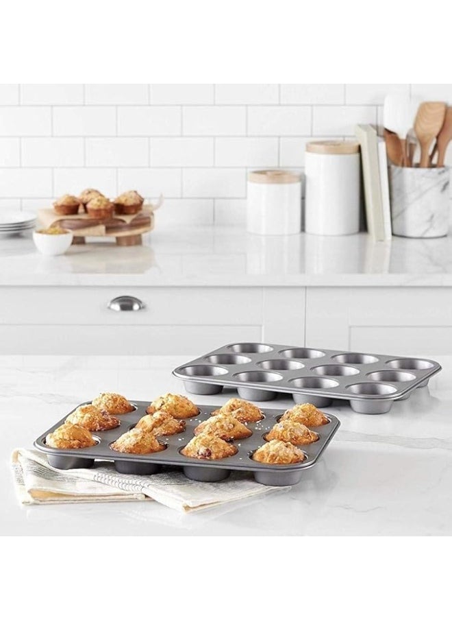 Cake Molds Non Stick Reusable Muffin Cupcake Baking Pan of 12 Cup Regular Size  - Image 2