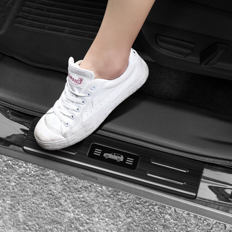 Hellet 4PCS Car Door Sill Protector for Toyota 2024 2025 2026 Grand Highlander Including Hybrid LE XLE Limited and Platinum Accessories Stainless Steel Material Black Brushed Door Entry Guards - Image 2