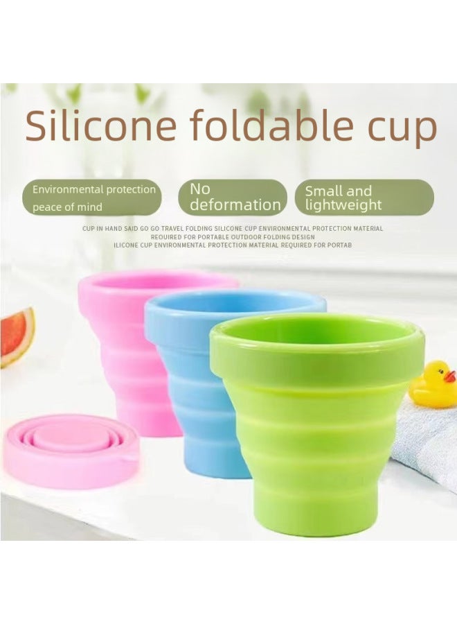 Silicone 150ml Folding Water Cup With Lid Retractable Mini Portable Belt Travel Outdoor Silicone Water Cup-Color:yellow Without Cover-Capacity:About 170ML  - Image 3