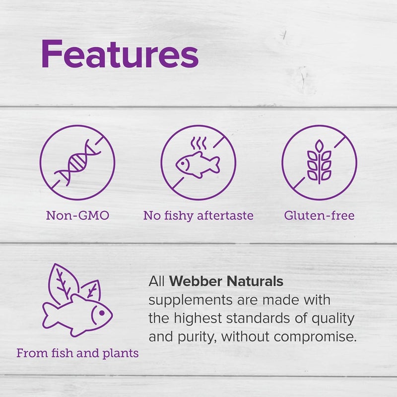 Webber naturals ويببر ناتشورالز أوميغا 369 ثلاثي 2400 ملغ زيت السمك لكل حصة قوة عالية 180 كبسولة لينة بدون طعم سمكي بعدي منقاة للغاية لصحة القلب والدماغ والأوعية الدموية خالية من المحار - Image 2