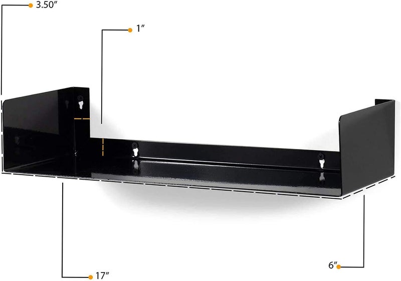 NICOYA Wall Mount Metal U Shape Shelf Book CD DVD Storage Display Bookcase Black Set of 2 - Image 3