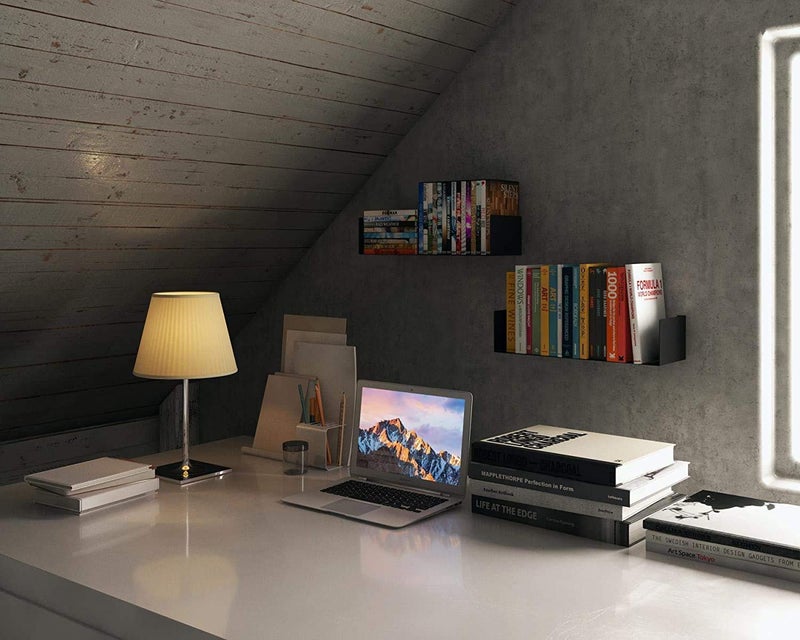 NICOYA Wall Mount Metal U Shape Shelf Book CD DVD Storage Display Bookcase Black Set of 2 - Image 2