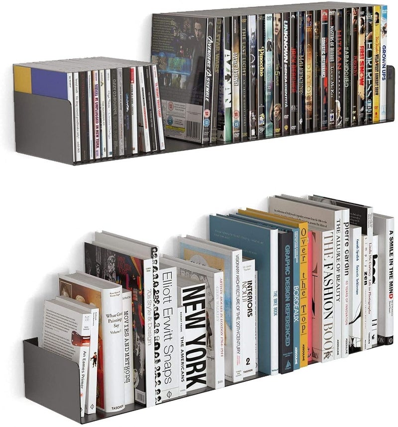 NICOYA Wall Mount Metal U Shape Shelf Book CD DVD Storage Display Bookcase Black Set of 2 - Image 1