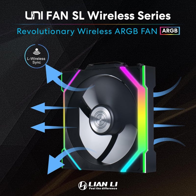 ليان لي UNI Fan SL - مروحة كمبيوتر لوحي بتقنية ARGB وبطول 120 مم وبتصميم شفرات عكسية، بإشارة لاسلكية 2.4 جيجاهرتز للتحكم في ألوان الإضاءة وسرعة المروحة - لا يتم تضمين وحدة التحكم اللاسلكية (مطلوبة) - اللون أسود (12RSL1W1B) - Image 2