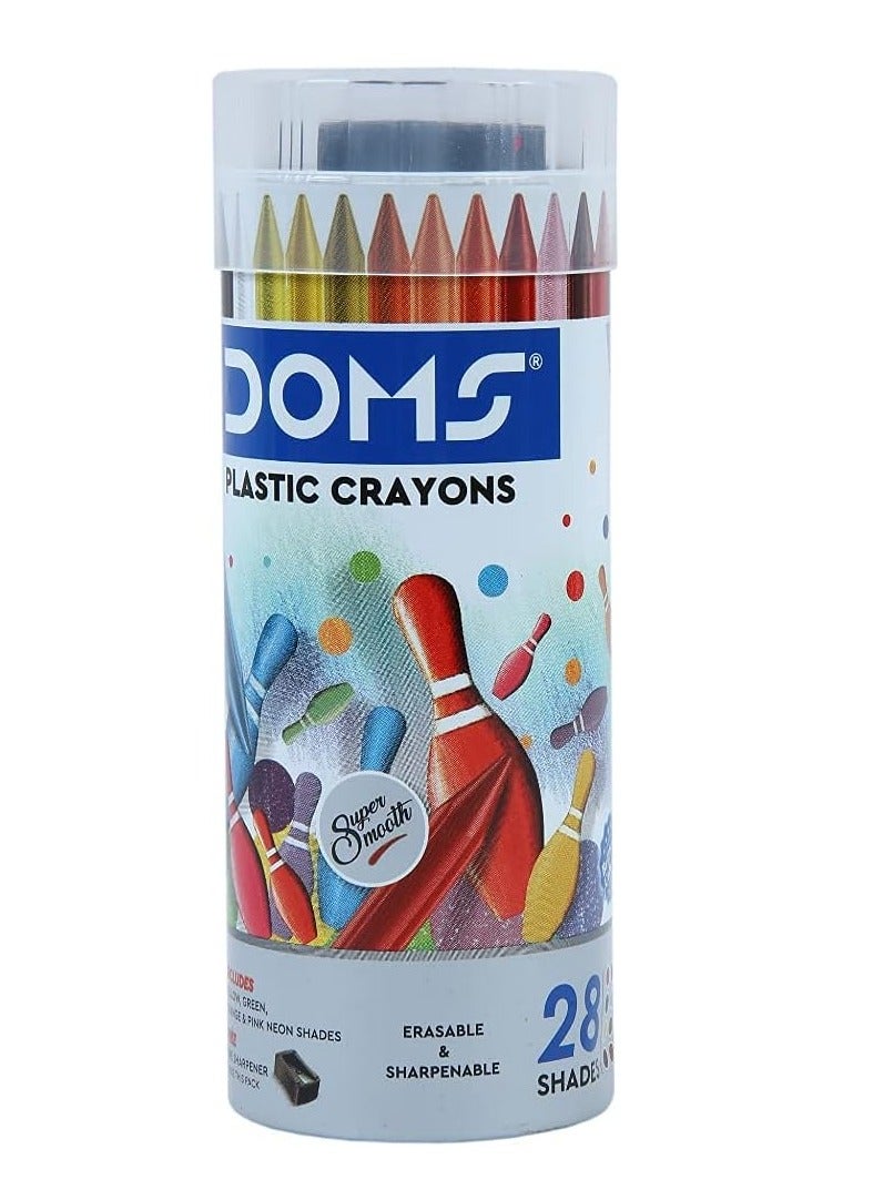 DOMS مجموعة أقلام تلوين بلاستيكية مكونة من 28 قطعة مع مبراة في علبة دائرية من الصفيح - Image 2