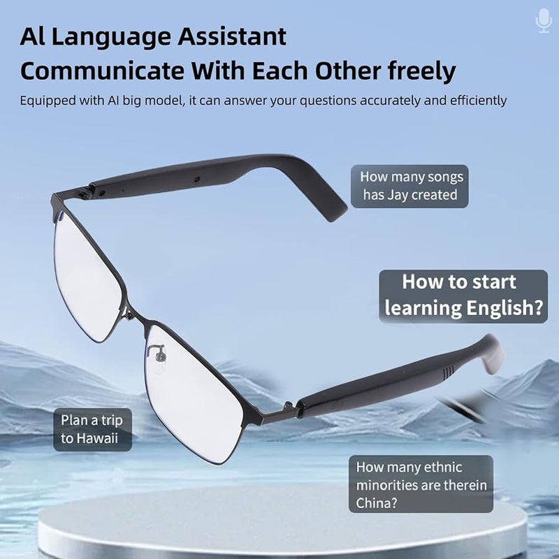 نظارات فوكيتي الذكية للذكاء الاصطناعي ترجمة فورية 100 لغة خفيفة الوزن يو إس بي سي أسود - Image 5