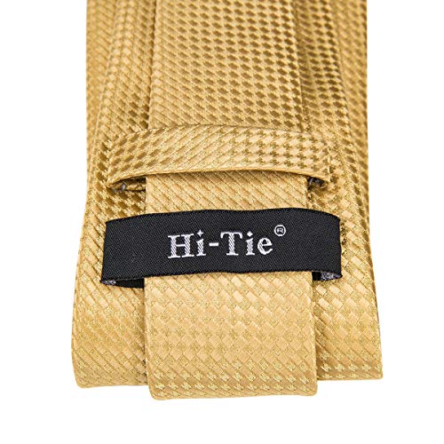 Hi-Tie Men Ties Sets Silk Stripe Paisley Necktie Pocket Square Cufflinks for Business Wedding,Gold - Image 5