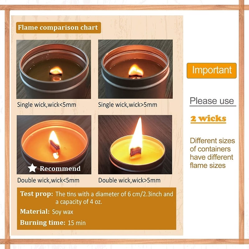 30 Noiseless Wooden Candle Wicks with Metal Base 49 to 150mm Long Lasting Burning Easy to Light Natural DIY Candle Making Supply - Image 4