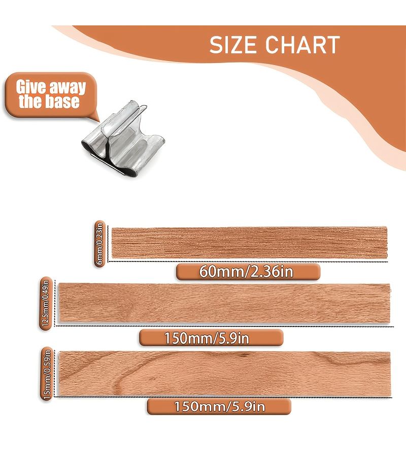 30 Noiseless Wooden Candle Wicks with Metal Base 49 to 150mm Long Lasting Burning Easy to Light Natural DIY Candle Making Supply - Image 1