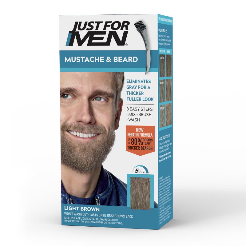 Just For Men Mustache  Beard Beard Dye for Men with Brush Included With Keratin Biotin Aloe and Coconut Oil for Healthy Facial Hair  Light Brown M25 Pack of 1 Packaging May Vary - Image 1