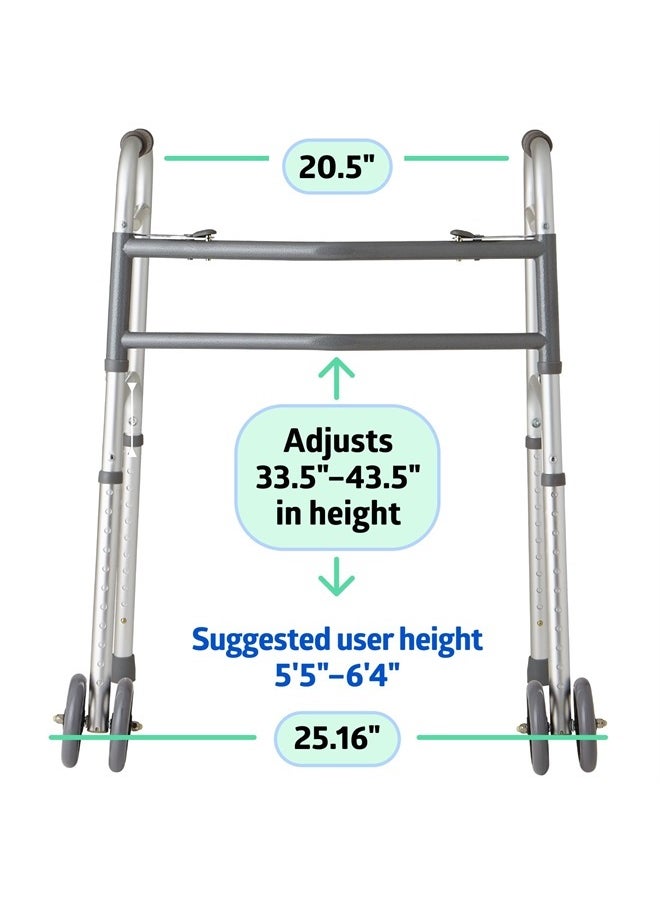 Medline - Heavy-Duty Bariatric Folding Walker with 5” Wheels and Durable Handles, 500 lb. Weight Capacity - Image 1