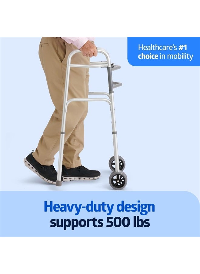 Medline Heavy-Duty Bariatric Folding Walker with 5” Wheels and Durable Handles, 500 lb. Weight Capacity  - Image 2