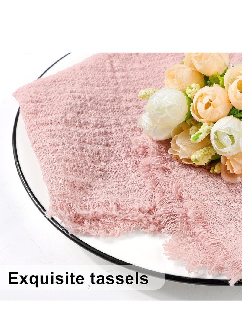 أم جي زي 12 قطعة من مناديل قماشية من القطن والكتان، مناديل قماشية مصنوعة يدويًا مع هامش، مناديل عشاء زفاف ناعمة من القماش مربعة الشكل مع هامش لحفلات العشاء والحفلات وحفلات الزفاف وحفلات الزفاف باللون الوردي الباهت - Image 4