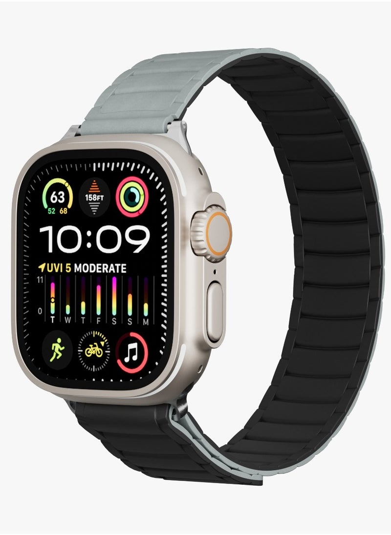 LEVELO - Stella Milanese Silicone Apple Watch 49/46mm Strap with Hypoallergenic Material / Dual-Color Wearable / Smooth Silicone Feeling / Sweat & Water Resistant / 24/7 Wearability / 34 N52 Magnets / Easy Snap On - Black/Grey - Image 1