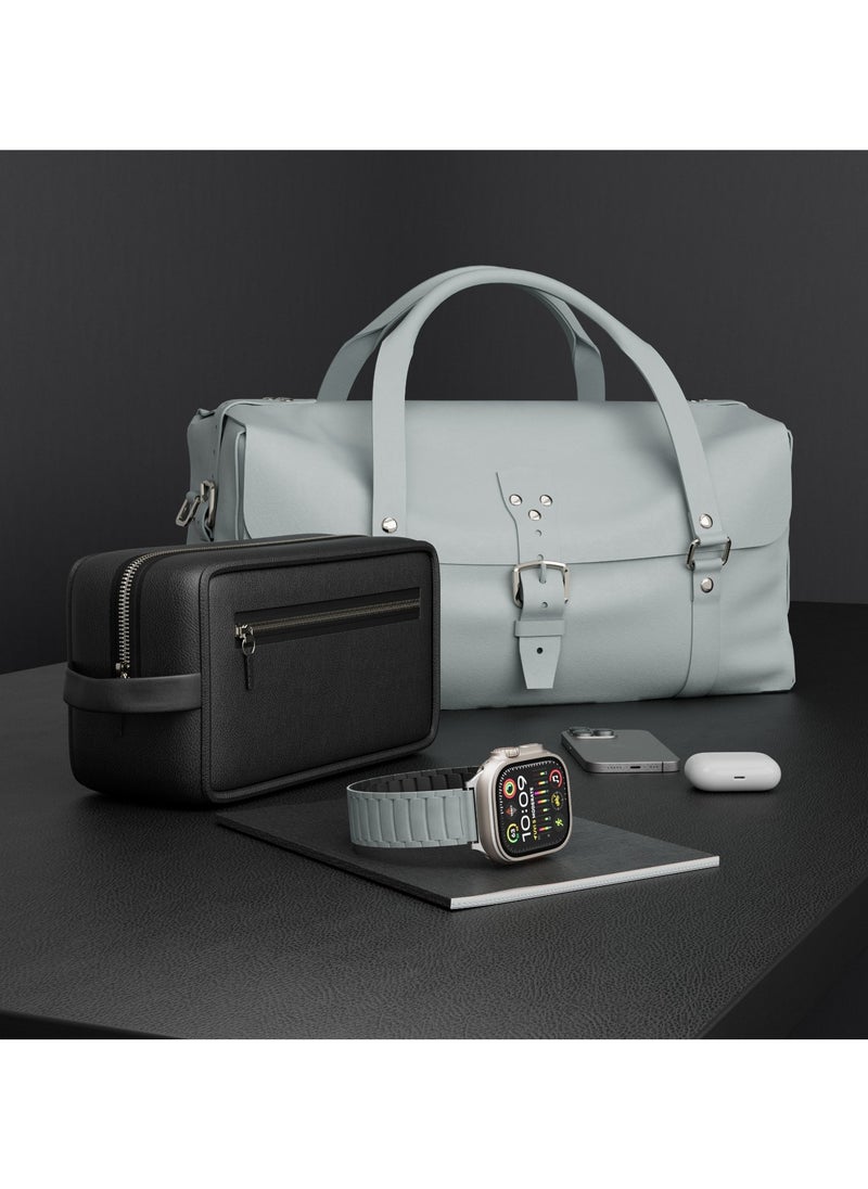 LEVELO - Stella Milanese Silicone Apple Watch 49/46mm Strap with Hypoallergenic Material / Dual-Color Wearable / Smooth Silicone Feeling / Sweat & Water Resistant / 24/7 Wearability / 34 N52 Magnets / Easy Snap On - Black/Grey - Image 1