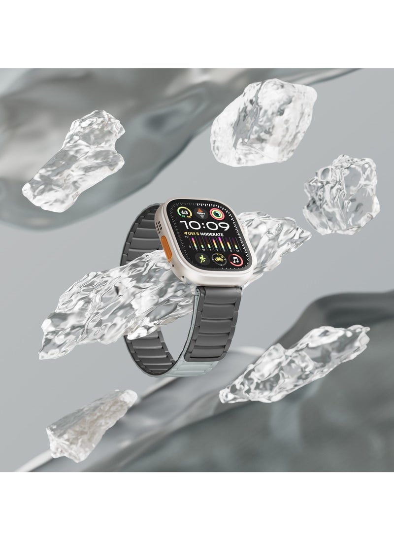 LEVELO - Stella Milanese Silicone Apple Watch 49/46mm Strap with Hypoallergenic Material / Dual-Color Wearable / Smooth Silicone Feeling / Sweat & Water Resistant / 24/7 Wearability / 34 N52 Magnets / Easy Snap On - Black/Grey - Image 1