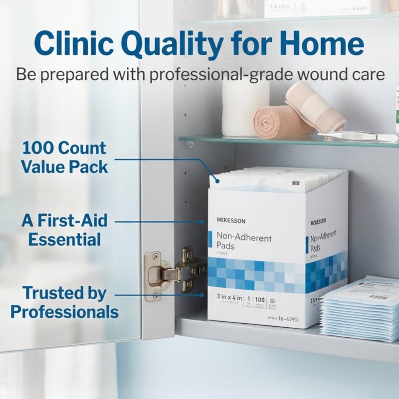 McKesson Non-Adherent Pads for Wounds, 3x4 Inch, 100 Count, Sterile Non-Stick Wound Dressing, Highly Absorbent, Painless Removal, Individually Wrapped - Image 3
