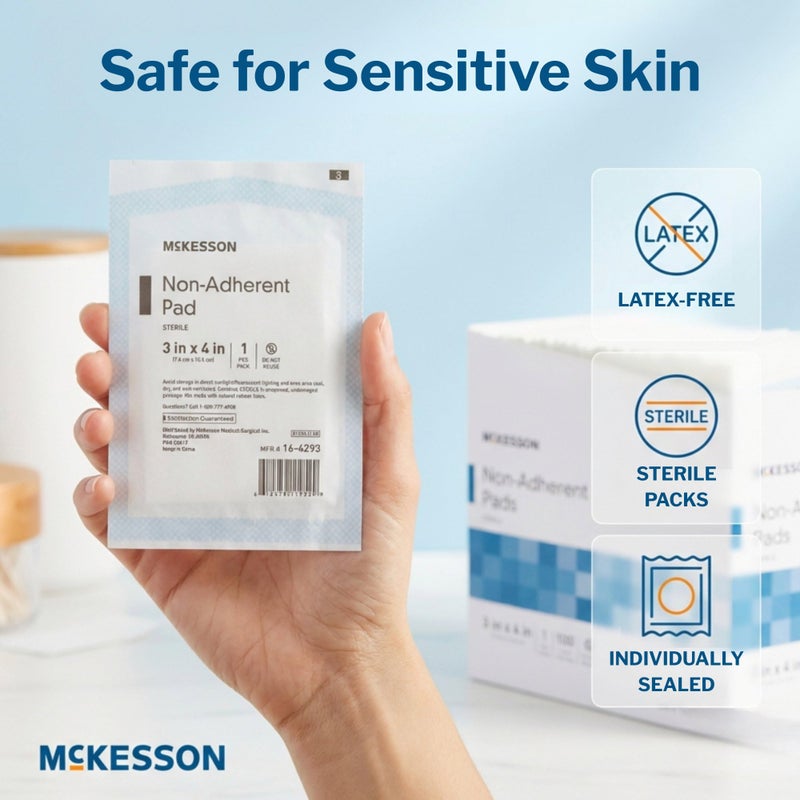 McKesson Non-Adherent Pads for Wounds, 3x4 Inch, 100 Count, Sterile Non-Stick Wound Dressing, Highly Absorbent, Painless Removal, Individually Wrapped - Image 5