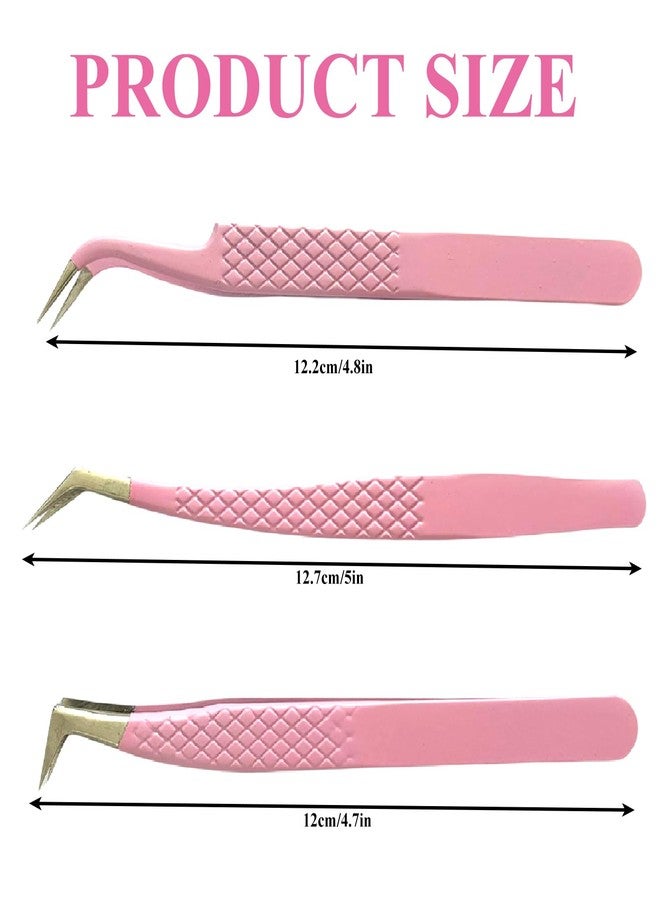 Luwigs ملاقط تمديد الرموش لويغز 3 قطع ملاقط من الفولاذ المقاوم للصدأ برأس ألياف لملاقط تمديد الرموش عالية الدقة مجموعة ملاقط احترافية ملاقط رموش فوليوم (وردي) - Image 4