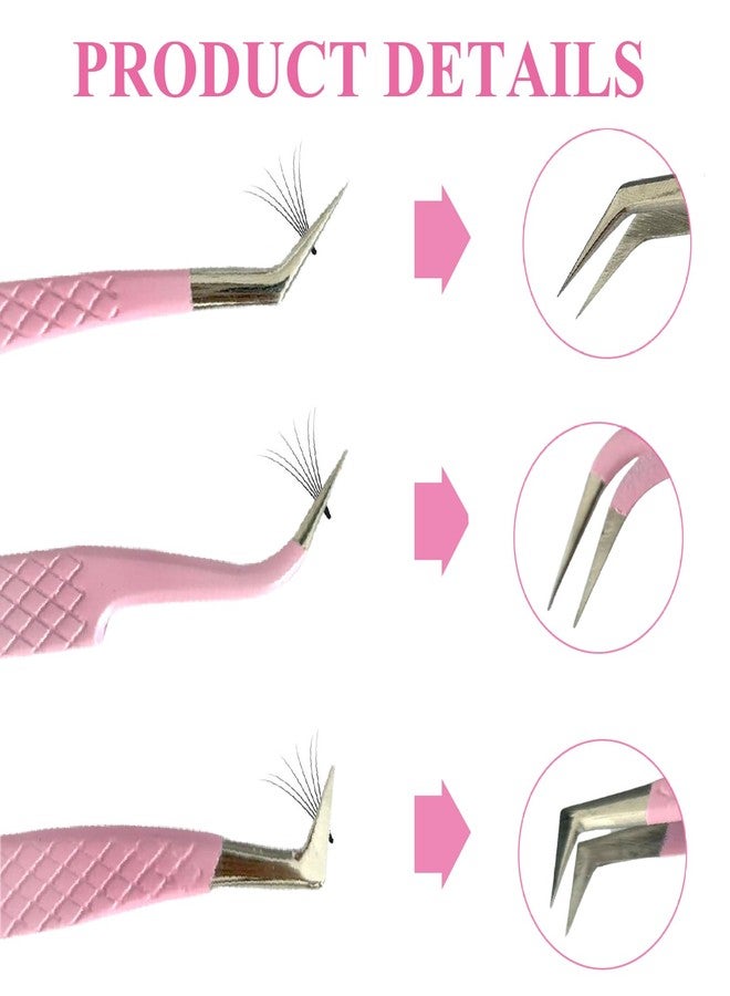 Luwigs ملاقط تمديد الرموش لويغز 3 قطع ملاقط من الفولاذ المقاوم للصدأ برأس ألياف لملاقط تمديد الرموش عالية الدقة مجموعة ملاقط احترافية ملاقط رموش فوليوم (وردي) - Image 5