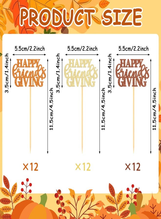 SANNIX Happy Friendsgiving Cupcake Toppers, 36 Pcs Glitter Thanksgiving Cake Topper Fall Theme Cupcake Picks Happy Thanksgiving Day Cake Decorations for Birthday Party Table Supplies - Image 2