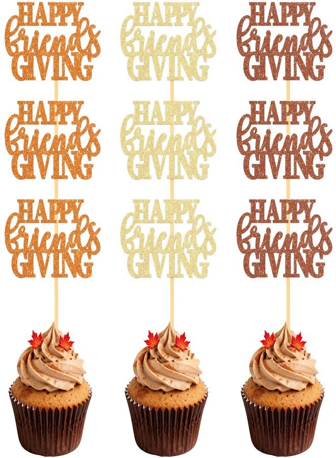SANNIX Happy Friendsgiving Cupcake Toppers, 36 Pcs Glitter Thanksgiving Cake Topper Fall Theme Cupcake Picks Happy Thanksgiving Day Cake Decorations for Birthday Party Table Supplies - Image 1