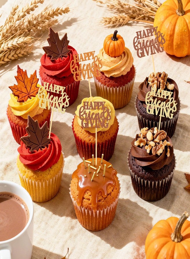 SANNIX Happy Friendsgiving Cupcake Toppers, 36 Pcs Glitter Thanksgiving Cake Topper Fall Theme Cupcake Picks Happy Thanksgiving Day Cake Decorations for Birthday Party Table Supplies - Image 5