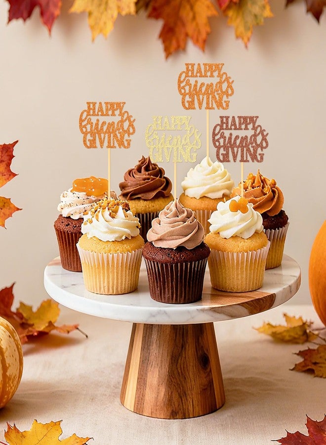 SANNIX Happy Friendsgiving Cupcake Toppers, 36 Pcs Glitter Thanksgiving Cake Topper Fall Theme Cupcake Picks Happy Thanksgiving Day Cake Decorations for Birthday Party Table Supplies - Image 4