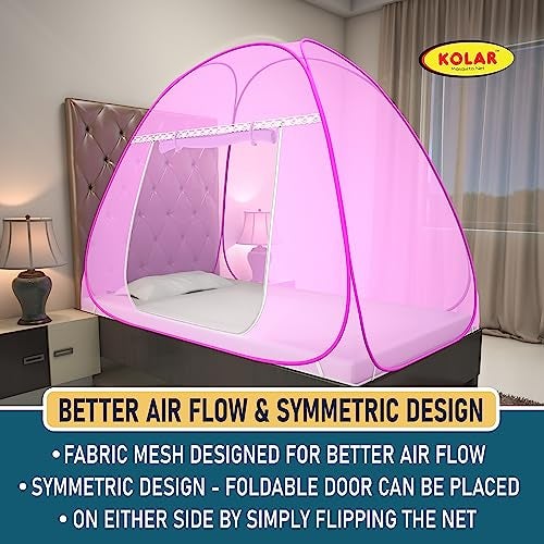 Kolar Single Bed Mosquito's Net, 6.5 Feet x 4 Feet Premium Machardani, Strong and Durable, Tent Type, Foldable & Corrosion Resistant (Full Pink, Single Bed) - Image 2