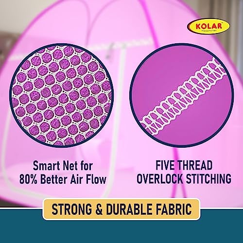 Kolar Single Bed Mosquito's Net, 6.5 Feet x 4 Feet Premium Machardani, Strong and Durable, Tent Type, Foldable & Corrosion Resistant (Full Pink, Single Bed) - Image 5