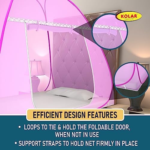 Kolar Single Bed Mosquito's Net, 6.5 Feet x 4 Feet Premium Machardani, Strong and Durable, Tent Type, Foldable & Corrosion Resistant (Full Pink, Single Bed) - Image 3