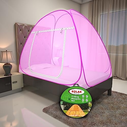 Kolar Single Bed Mosquito's Net, 6.5 Feet x 4 Feet Premium Machardani, Strong and Durable, Tent Type, Foldable & Corrosion Resistant (Full Pink, Single Bed) - Image 1