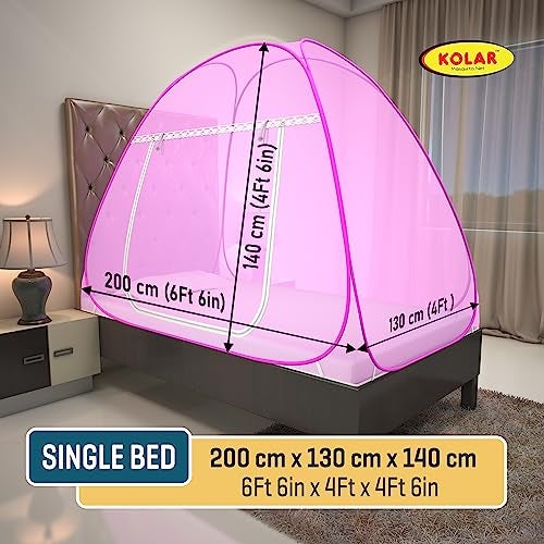 Kolar Single Bed Mosquito's Net, 6.5 Feet x 4 Feet Premium Machardani, Strong and Durable, Tent Type, Foldable & Corrosion Resistant (Full Pink, Single Bed) - Image 4