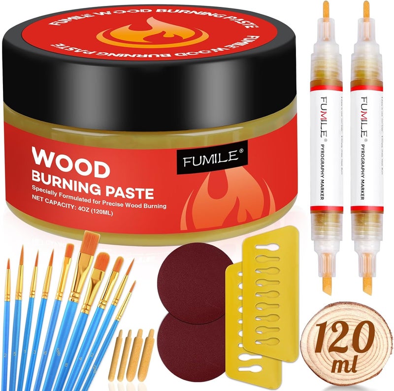 FUMILE 4.23 OZ Wood Burning Paste, Wood Burning Paste for Wood, Canvas, Denim Fabric, Leather & More, Stable Heat Activated Paste. - Image 1