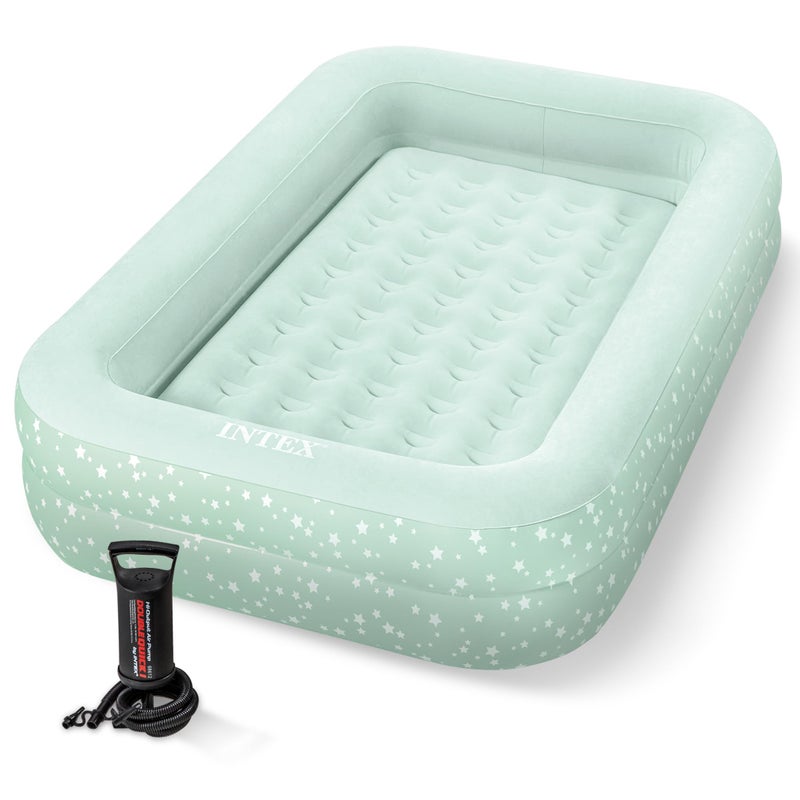 Intex Kids Travel Air Mattress Inflatable Bed with Raised Sides and Hand Pump Portable BlowUp Toddler Traveler Bed for Childrens Naps or Sleep - Image 2