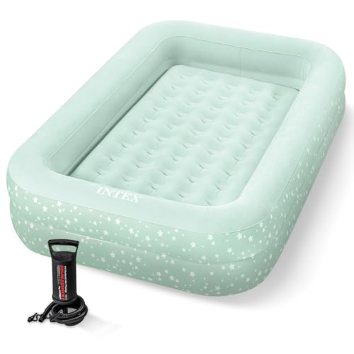 Intex Kids Travel Air Mattress Inflatable Bed with Raised Sides and Hand Pump Portable BlowUp Toddler Traveler Bed for Childrens Naps or Sleep - Image 1