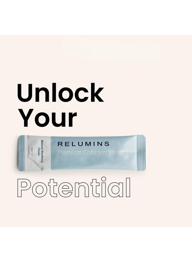 Relumins Marine Collagen Powder Drink Mix - Collagen Peptide with Glutathione, Green Tea, CoQ10, & Hyaluronic Acid Boosts Smooth Glowing Skin - 20 Powder Sachets x Blueberry Flavored + 2 Free Sachets - Image 3