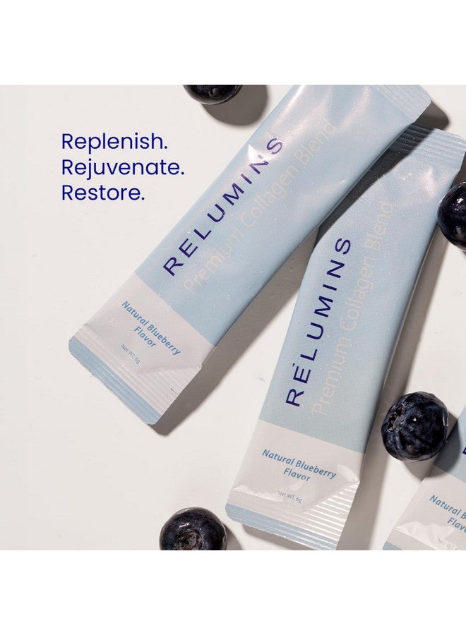 Relumins Marine Collagen Powder Drink Mix - Collagen Peptide with Glutathione, Green Tea, CoQ10, & Hyaluronic Acid Boosts Smooth Glowing Skin - 20 Powder Sachets x Blueberry Flavored + 2 Free Sachets - Image 5