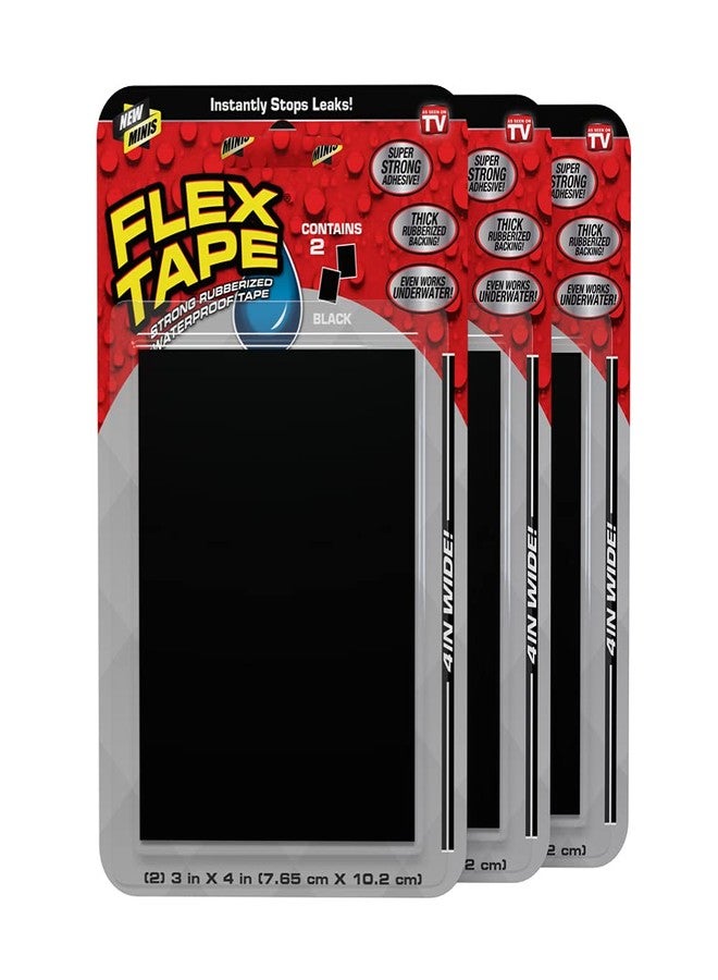 Flex Tape, Mini, Black, 3-Pack, Original Thick Flexible Rubberized Waterproof Tape - Seal and Patch Leaks, Works Underwater, Indoor Outdoor Projects - Home RV Roof Plumbing and Pool Repairs - Image 1