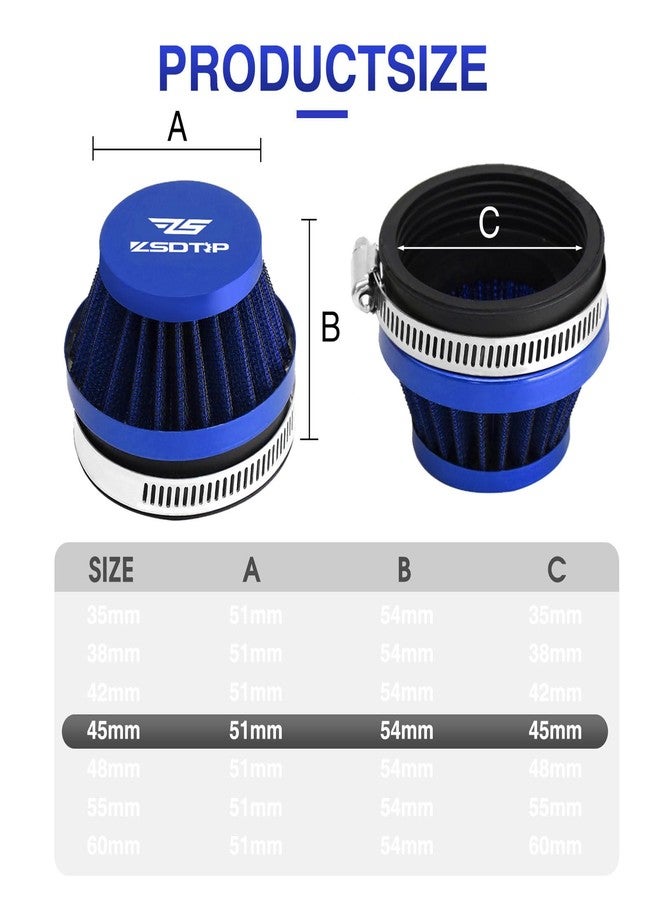ZSDTRP 2PCS Motorcycle 45MM Air Intake Filter Universal Carburetor Air Filter Cleaner for Dirt Pit ATV SSR TTR Bike Breather Filter Fit for HONDA YAMAHA SUZUKI KEIHIH KOSO MIKUNI OKO Carburetor (Blue 45MM) - Image 2