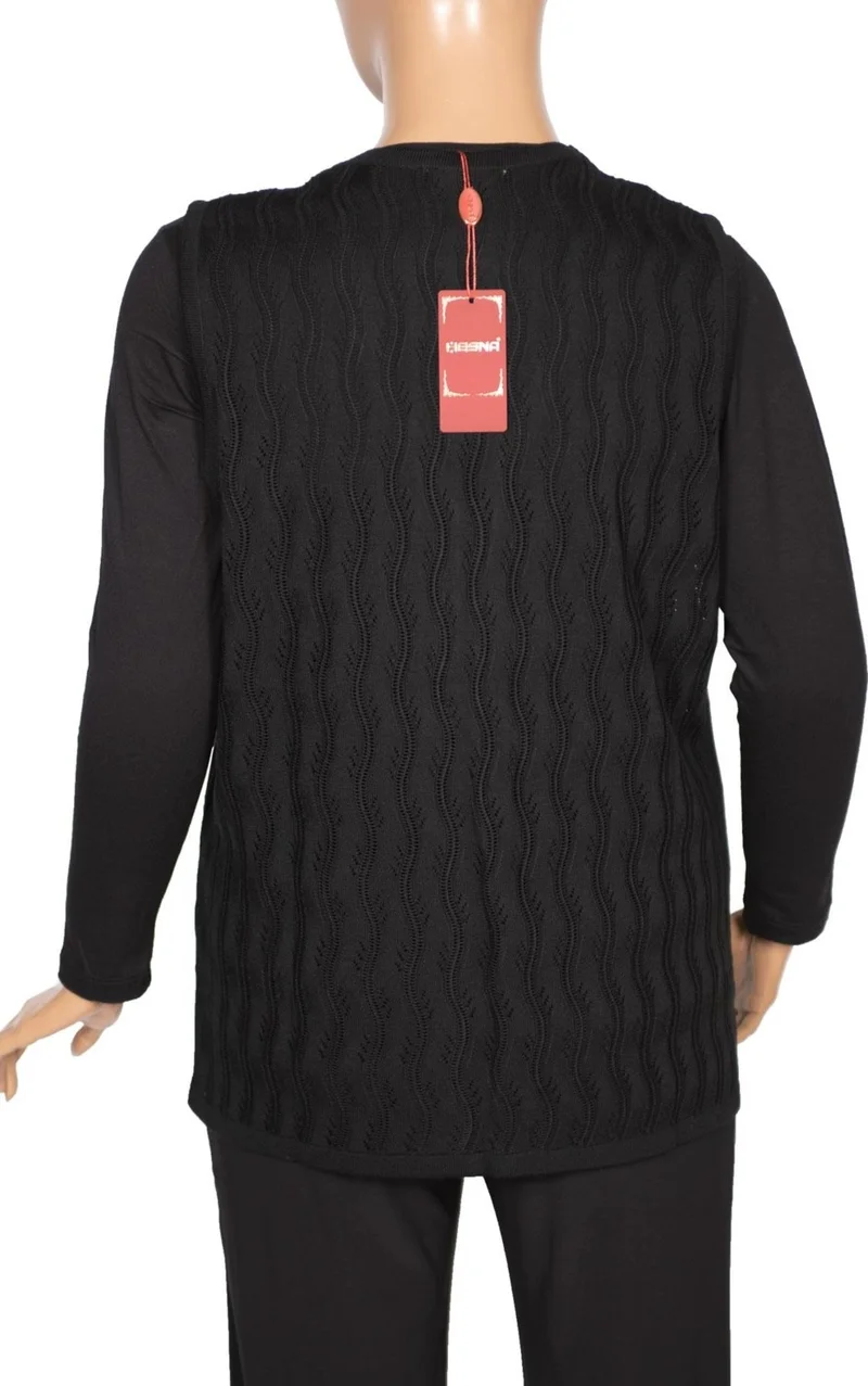 Hesna Women's Gizem Openwork Pocket Black Knit Vest